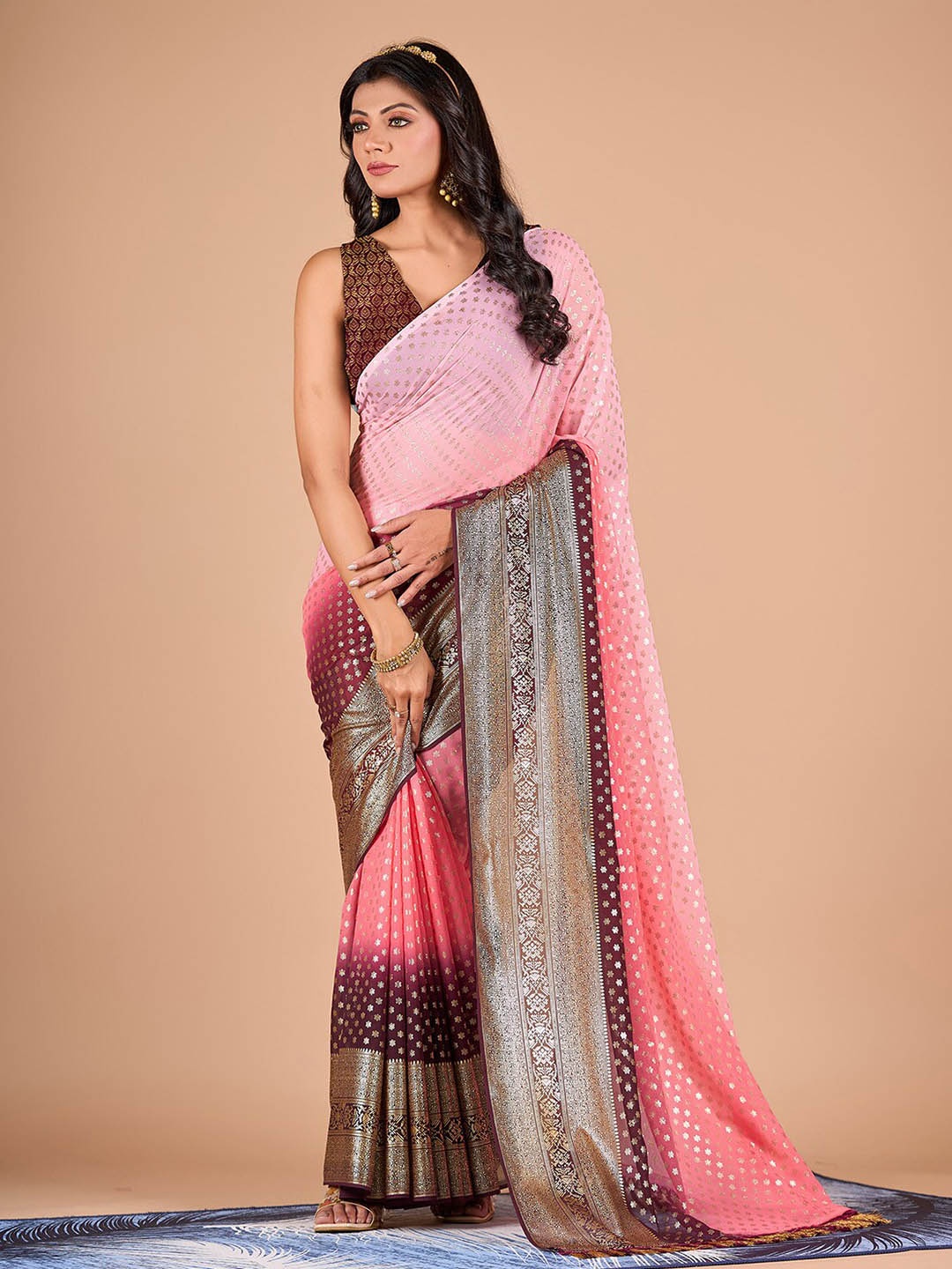 

NIRMAL CREATION Ethnic Motifs Printed Pure Chiffon Saree, Pink