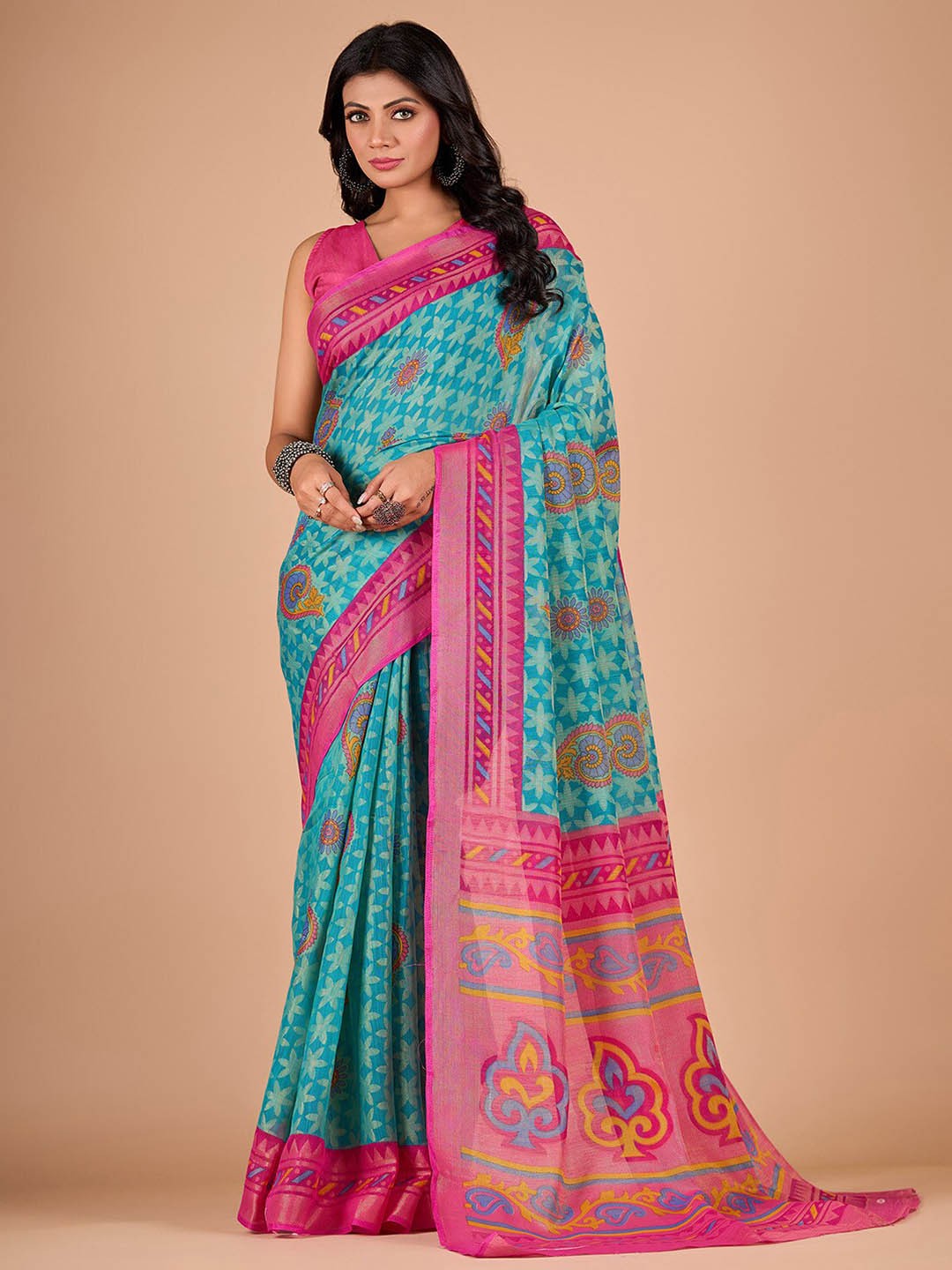 

NIRMAL CREATION Ethnic Motifs Printed Brasso Saree, Blue