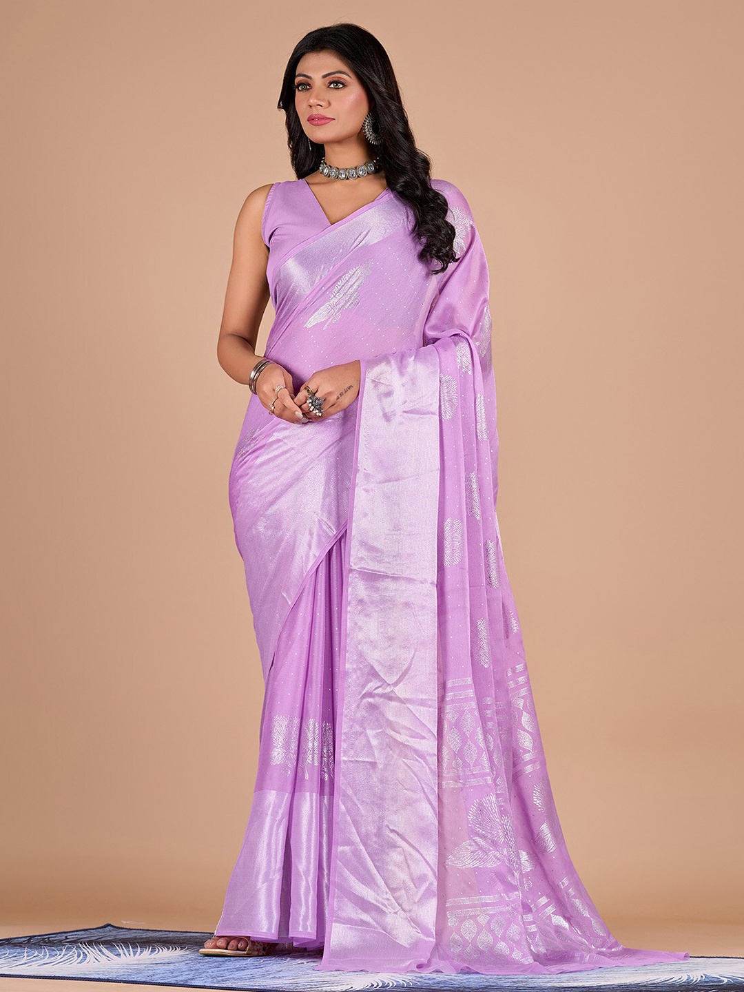 

NIRMAL CREATION Ethnic Motifs Woven Design Zari Pure Chiffon Saree, Lavender