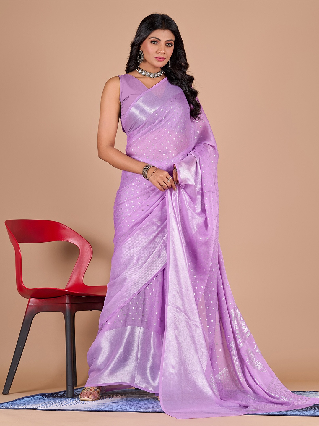 

NIRMAL CREATION Ethnic Motifs Woven Design Pure Chiffon Saree, Lavender