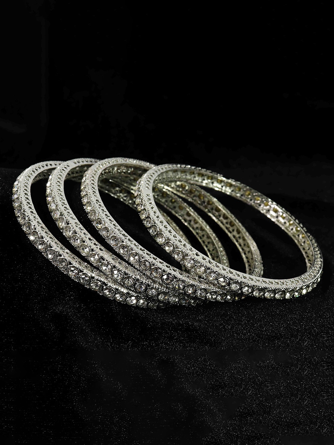 

NMII Set Of 4 Zircon Studded Bangles, Silver