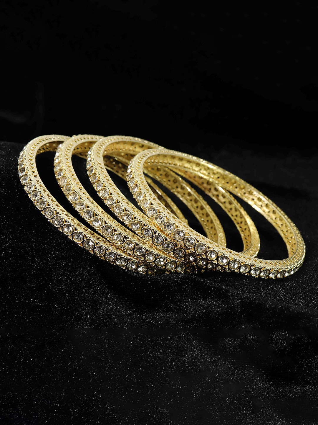 

NMII Set Of 4 Zircon Stones Studded Bangles, Gold