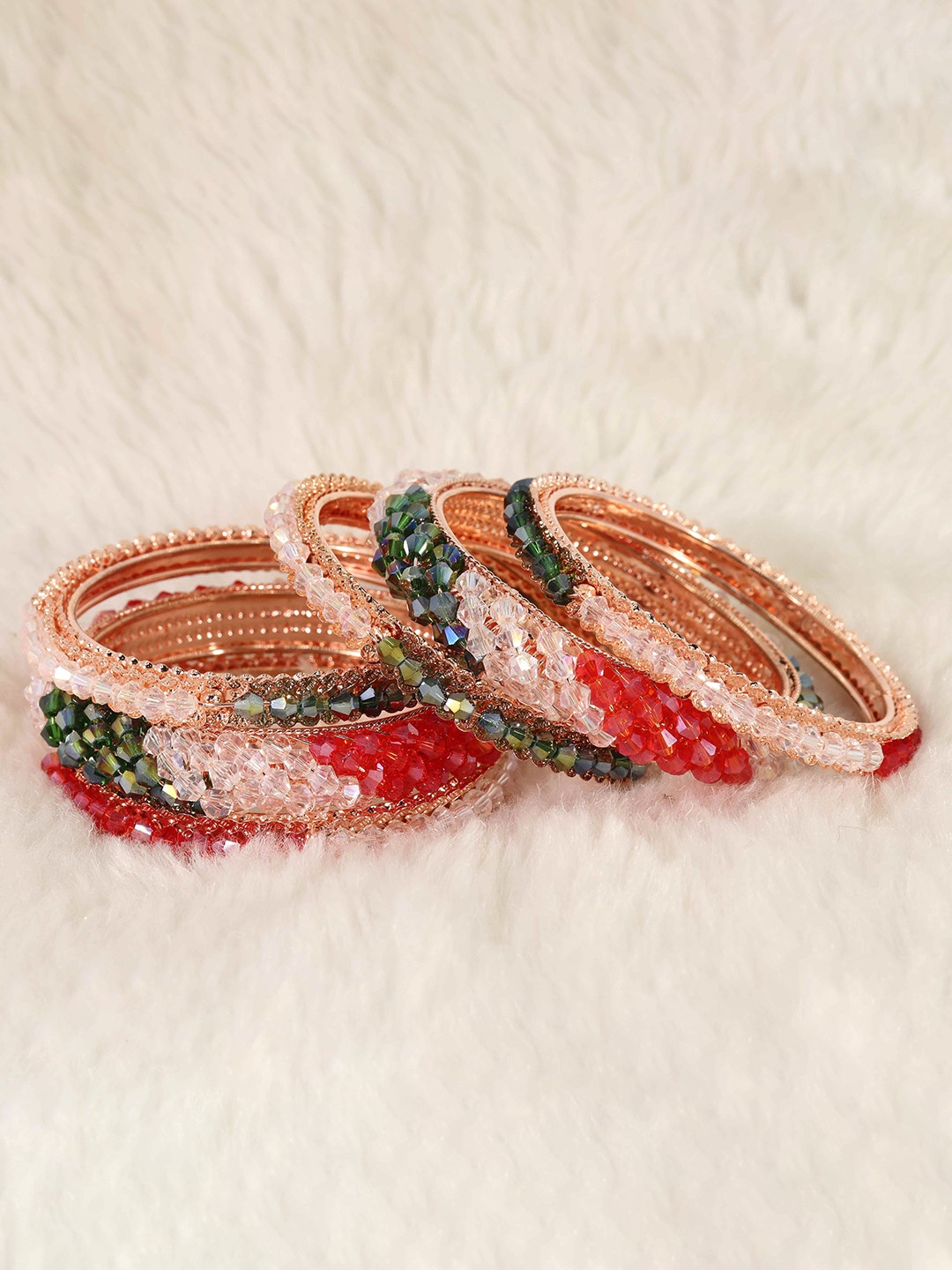 

NMII Set Of 6 Crystals Studded Bangles, Rose gold