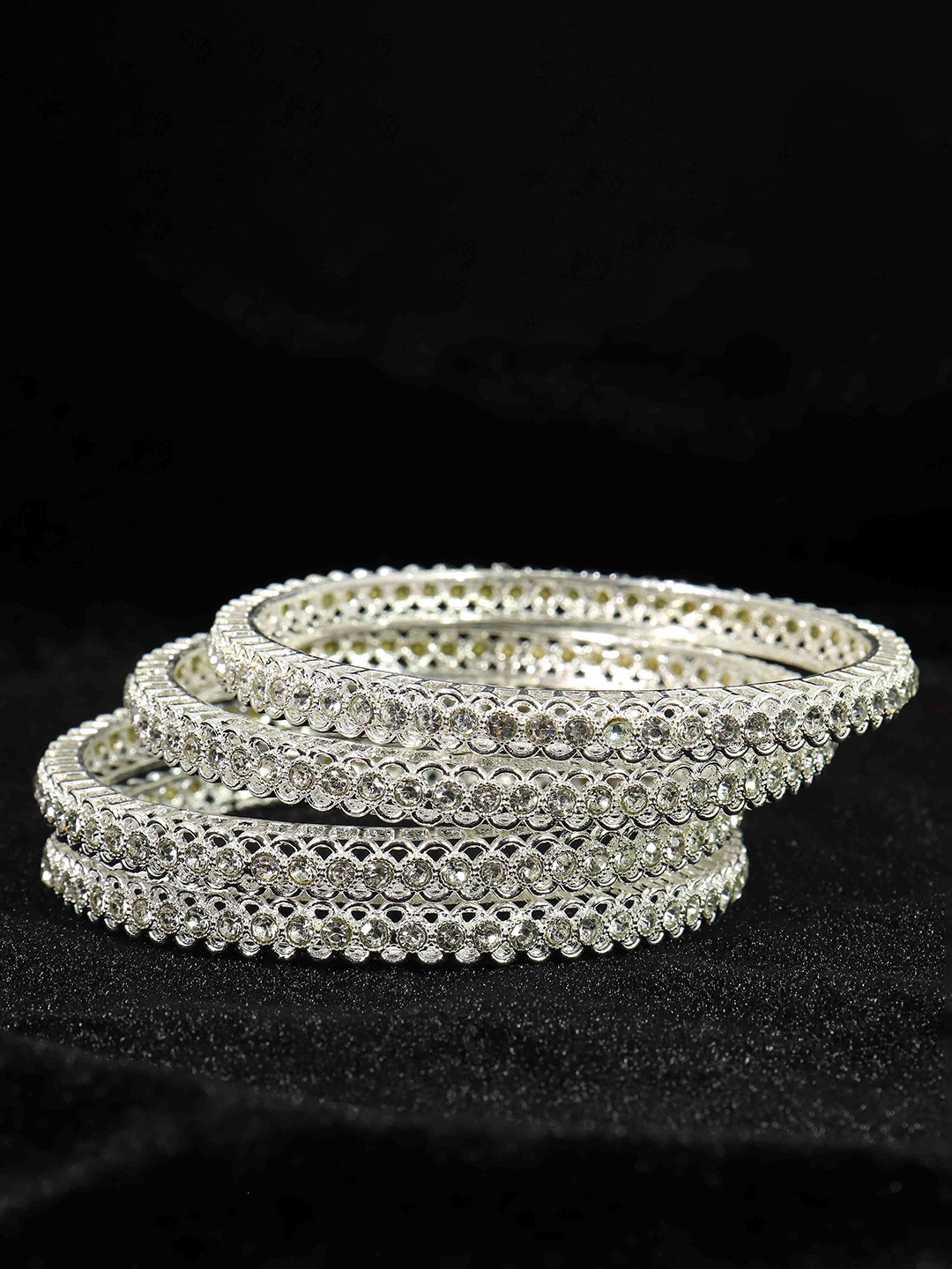 

NMII Set Of 4 Zircon Studded Bangles, Silver