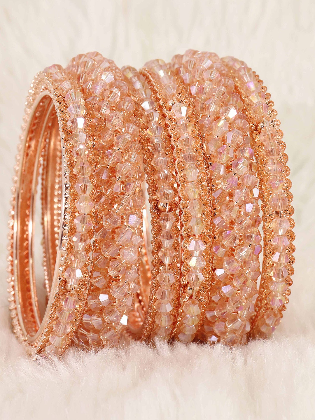 

NMII Set Of 6 Crystals Studded Metal Bangles, Rose gold