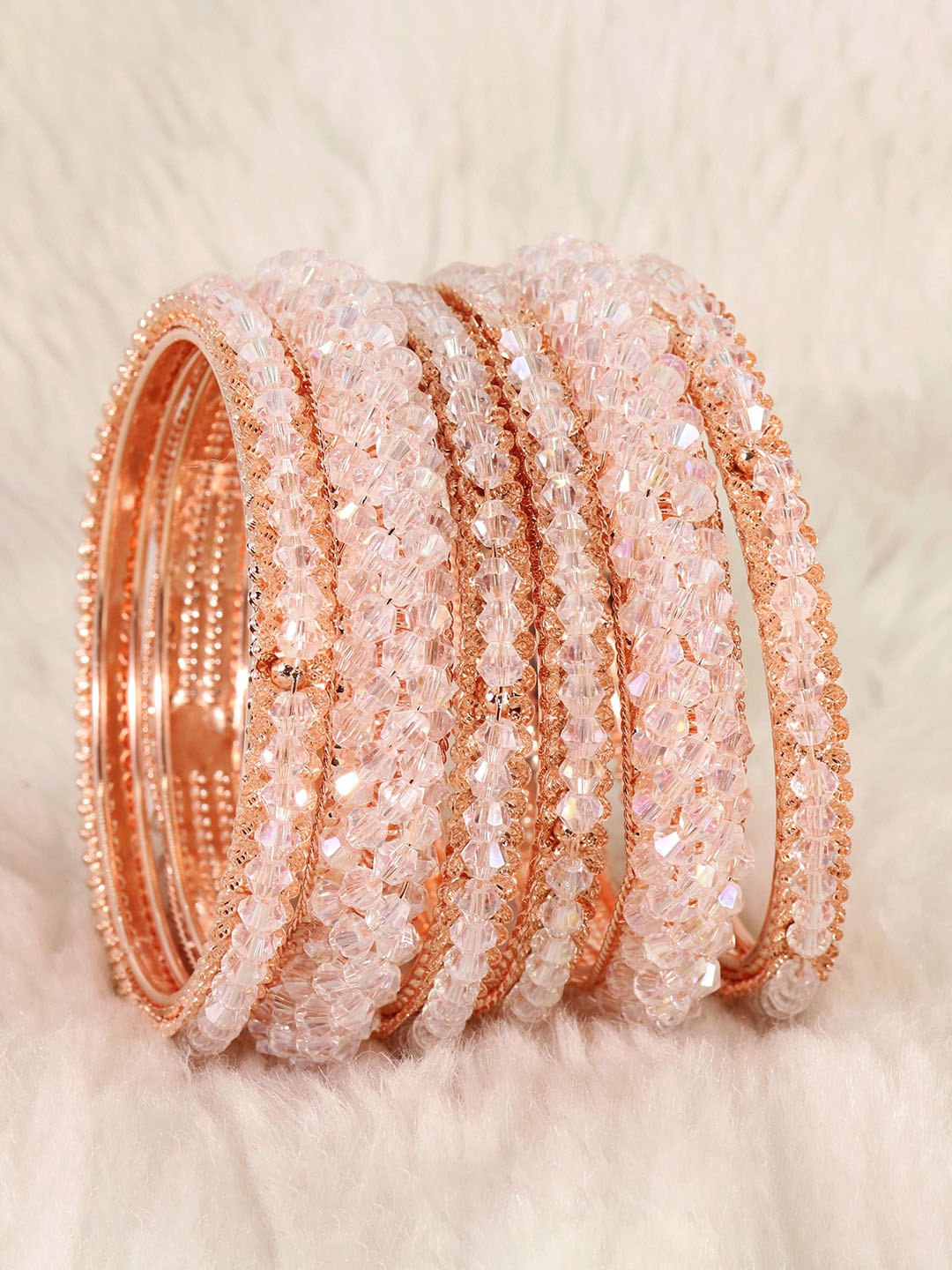 

NMII Set Of 6 Crystals Studded Bangles, Rose gold