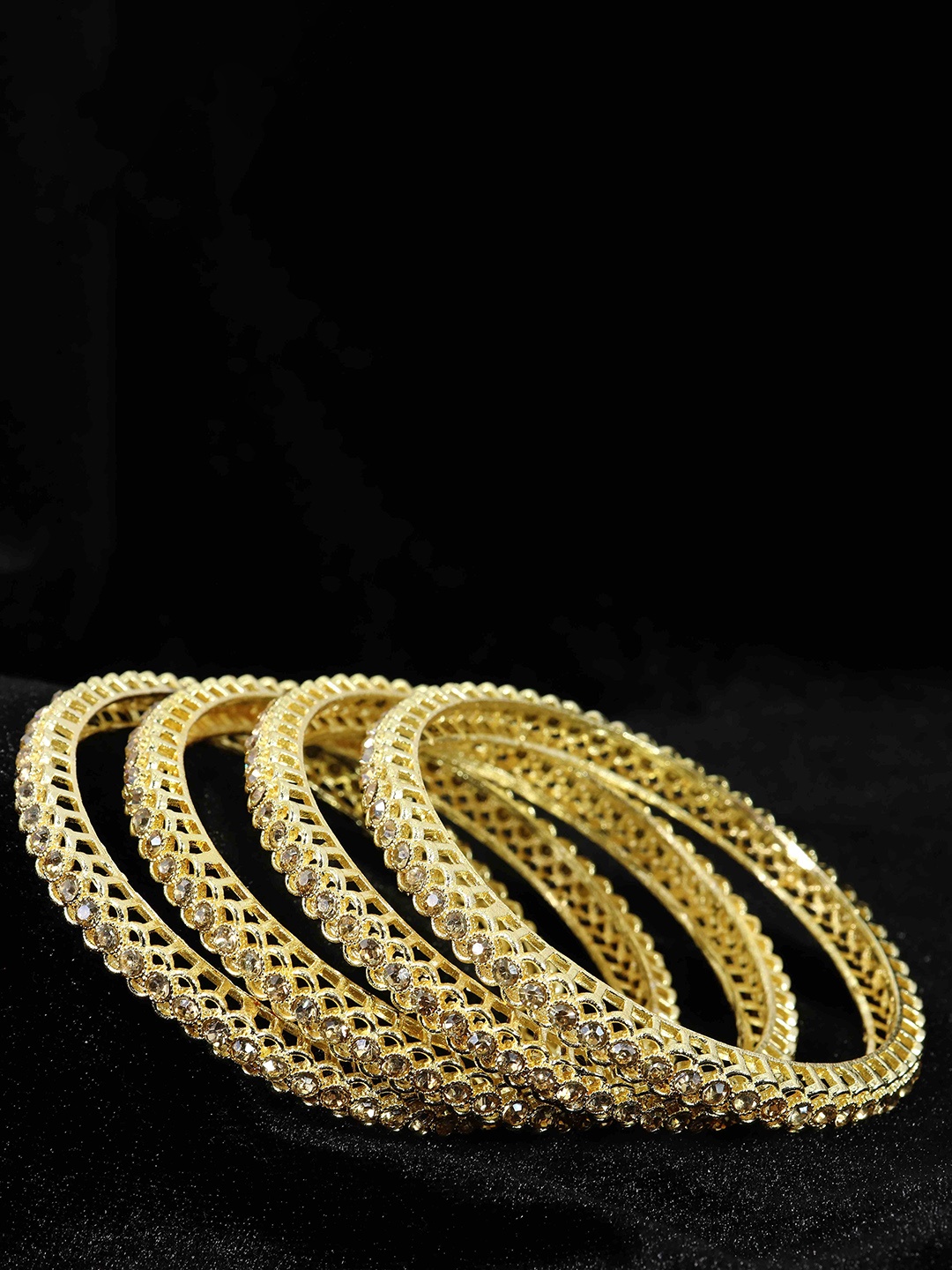 

NMII Set Of 4 Crystals Studded Bangles, Gold