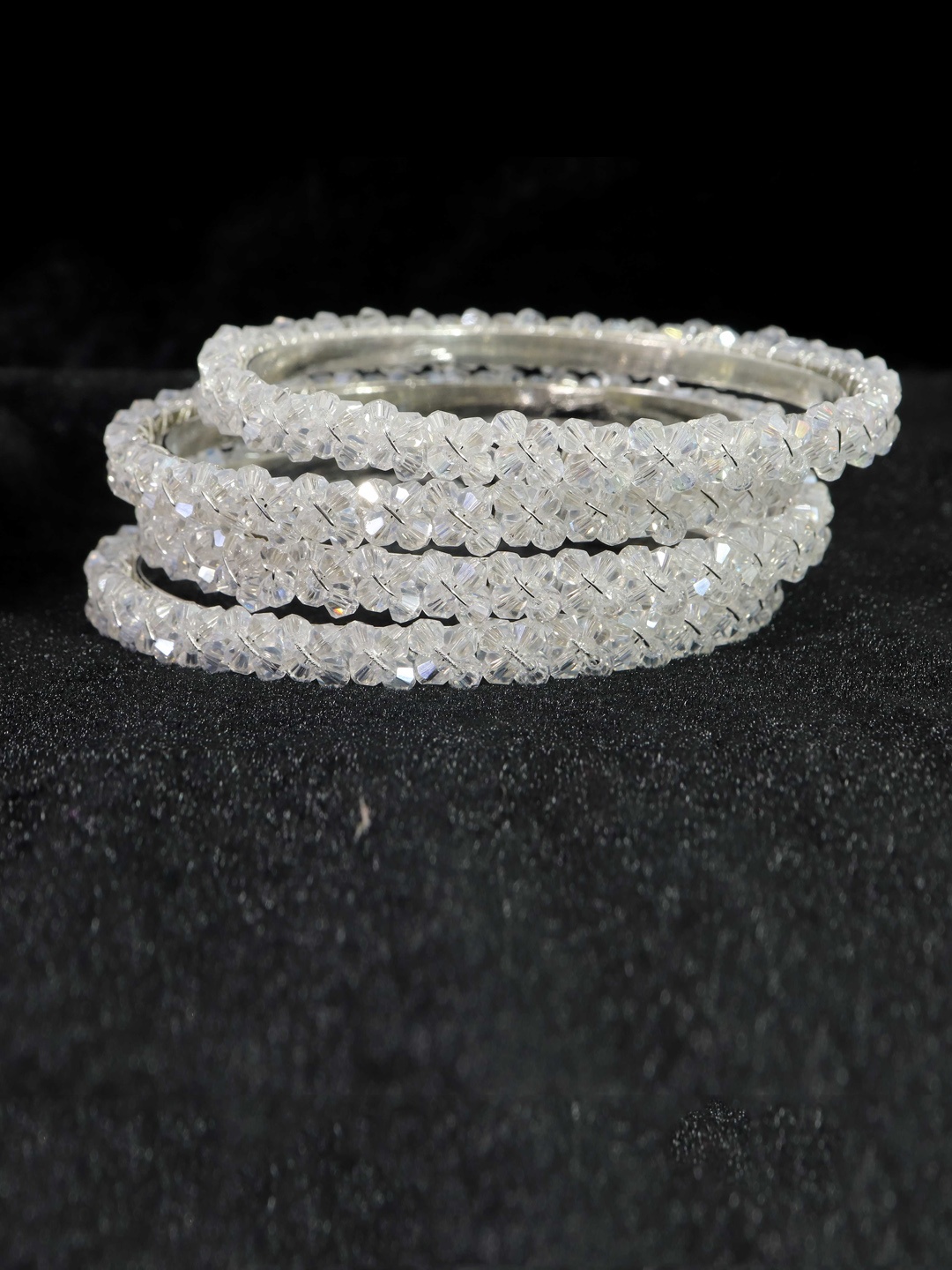 

NMII Set of 4 Crystals Studded Bangles, Silver
