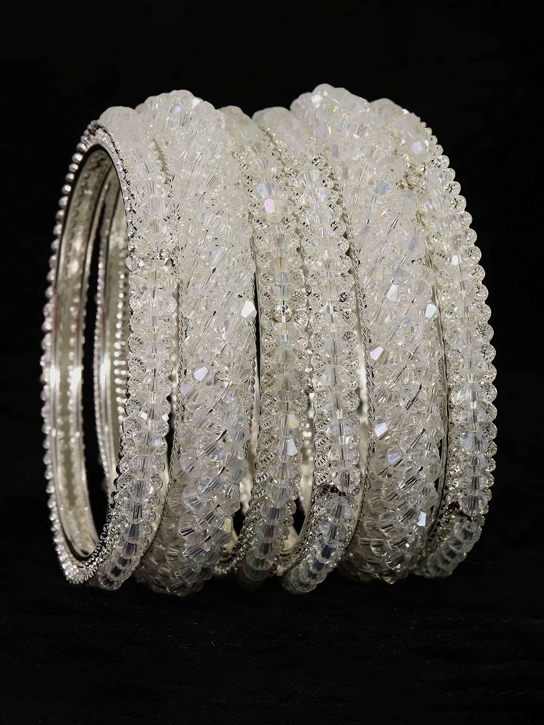 

NMII Set Of 6 Crystals Studded Bangles, Silver