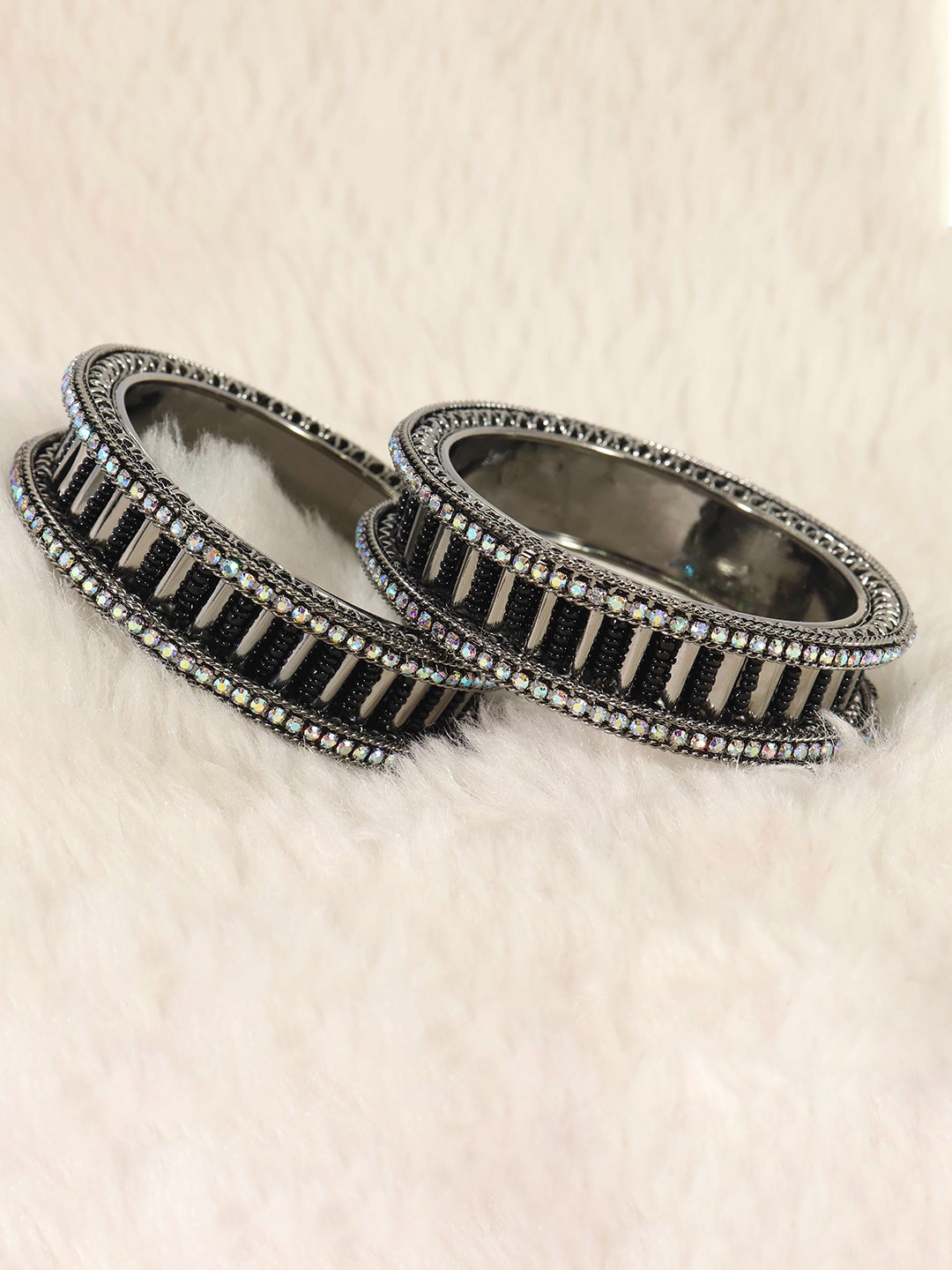 

NMII Set of 2 American Diamond Textured Bangles, Silver