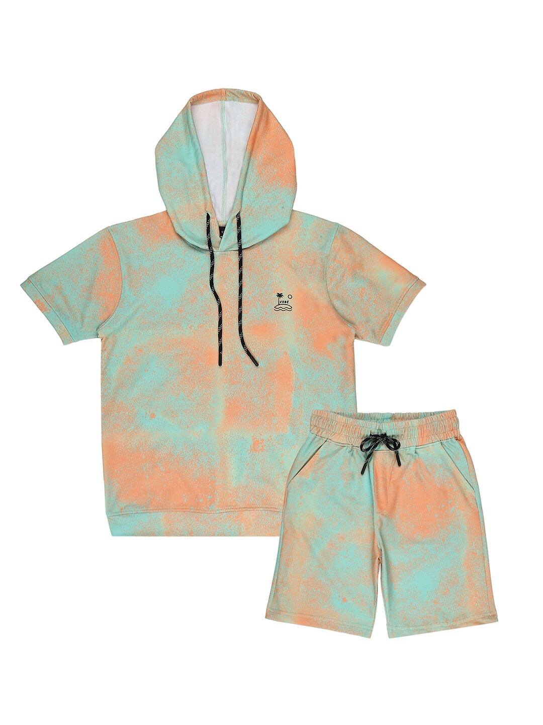 

CAVIO Boys Dyed Hooded Short Sleeves T-shirt with Short, Orange