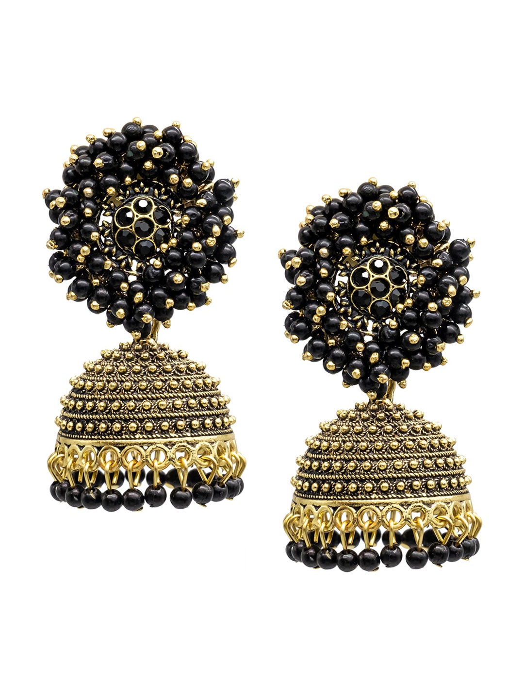 

Shining Jewel - By Shivansh Gold-Plated Cubic Zirconia- Studded Brass Dome Shaped Jhumkas