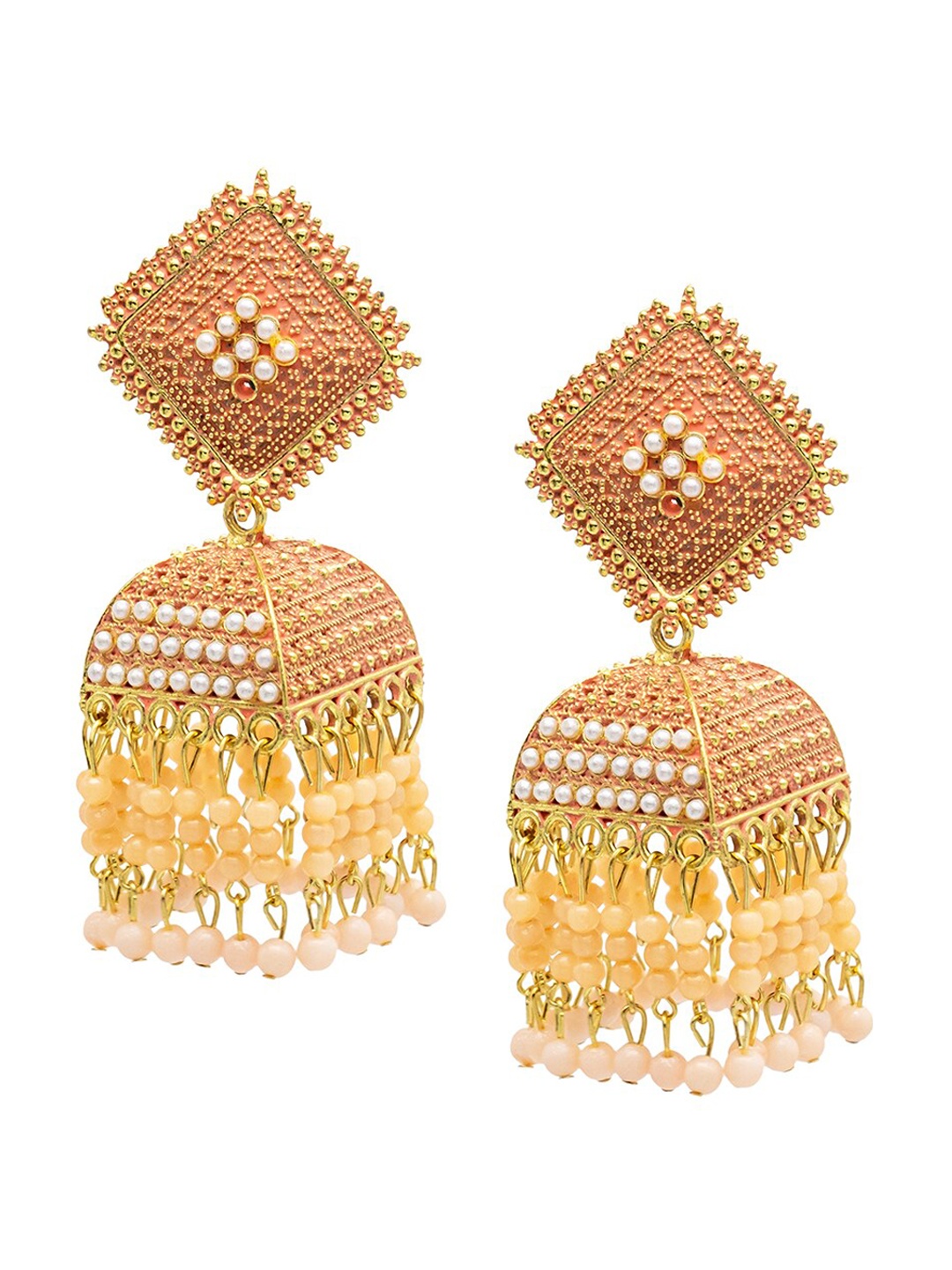 

Shining Jewel - By Shivansh Gold-Plated Cubic Zirconia Studded Contemporary Jhumkas