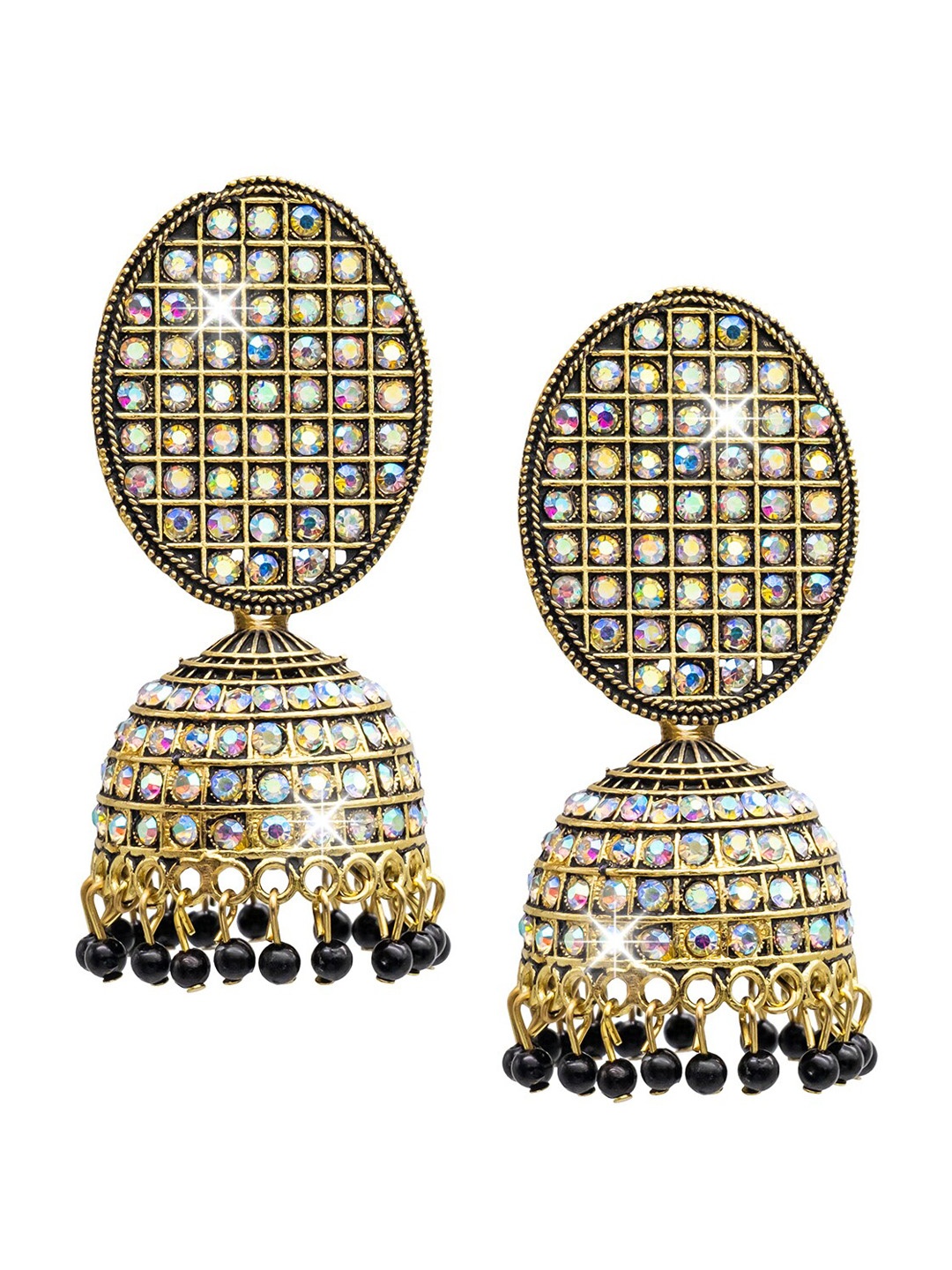 

Shining Jewel - By Shivansh Gold-Plated Cubic Zirconia Studded & Beaded Jhumkas