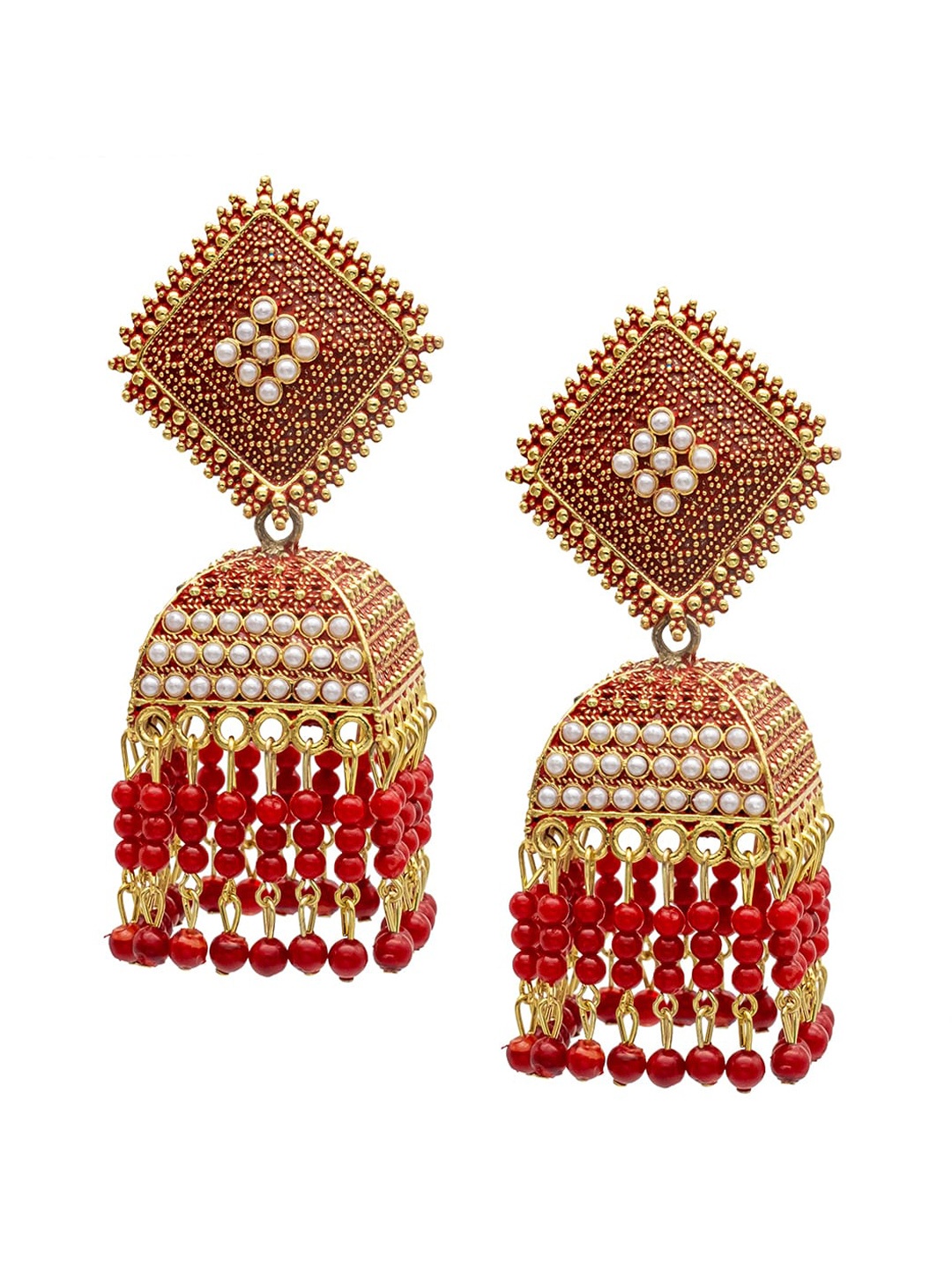 

Shining Jewel - By Shivansh Gold-Plated Contemporary Antique Jhumkas