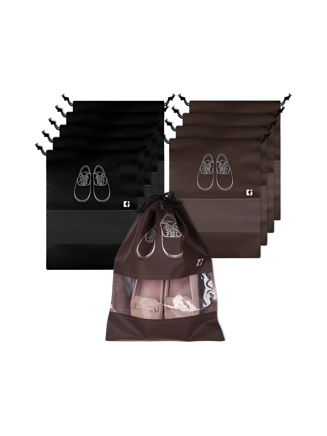

Kuber Industries Set Of 10 Non Woven Shoe Bags, Black