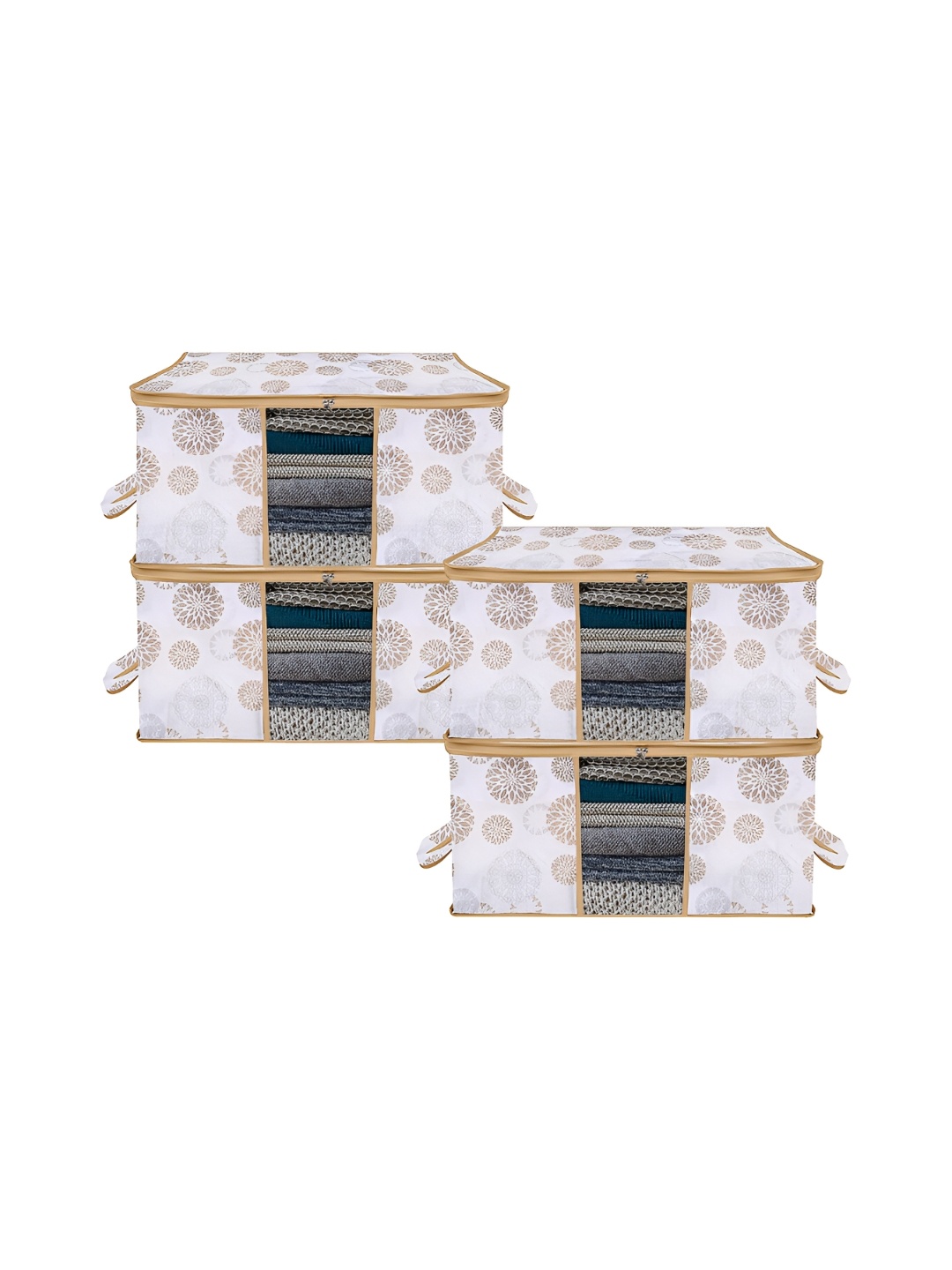 

Kuber Industries White& Gold Toned 4 Pcs Printed Drawer Organisers 33 L