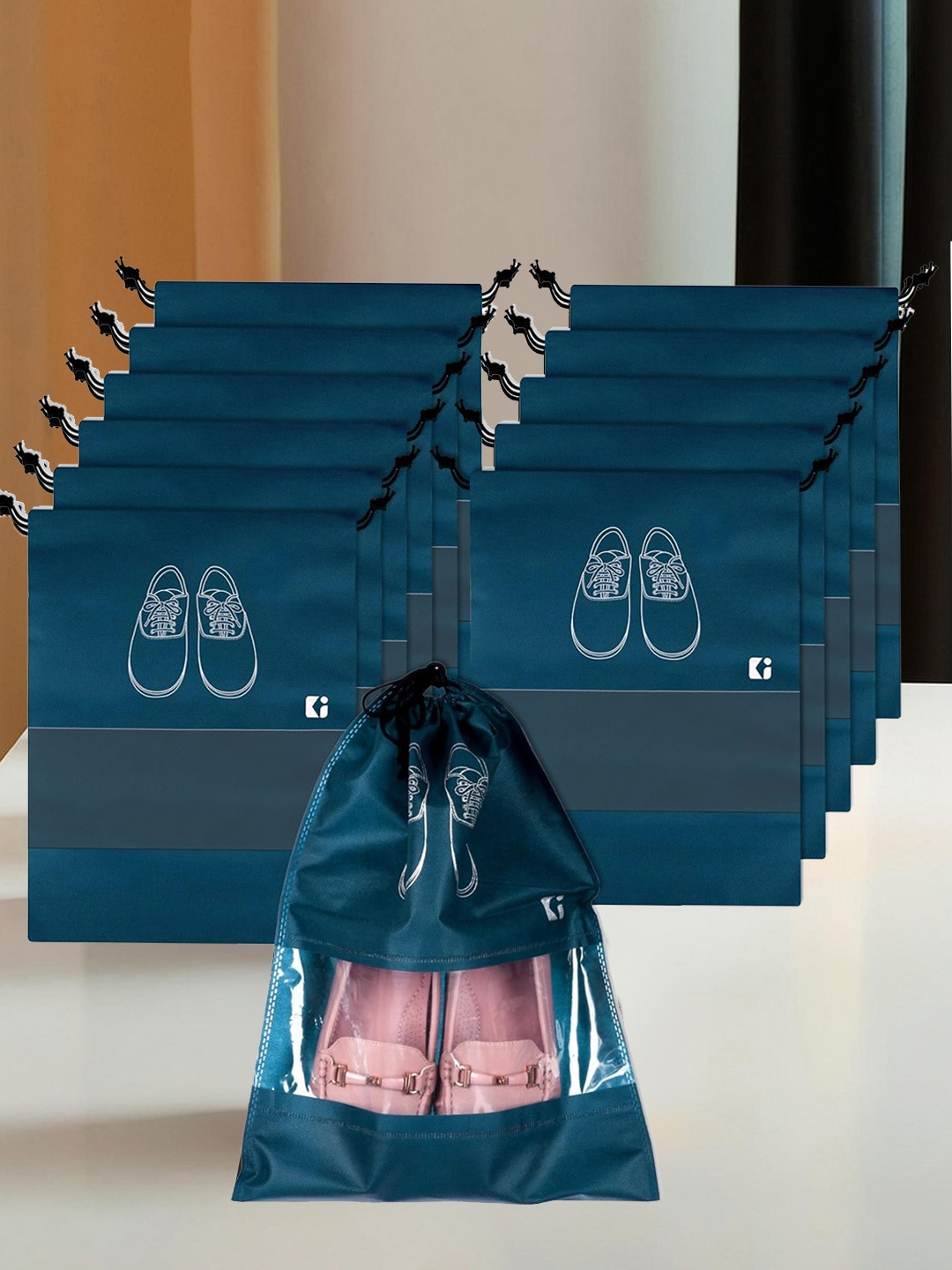 

Kuber Industries Navy Blue 12 Pieces Waterproof Shoes Organisers