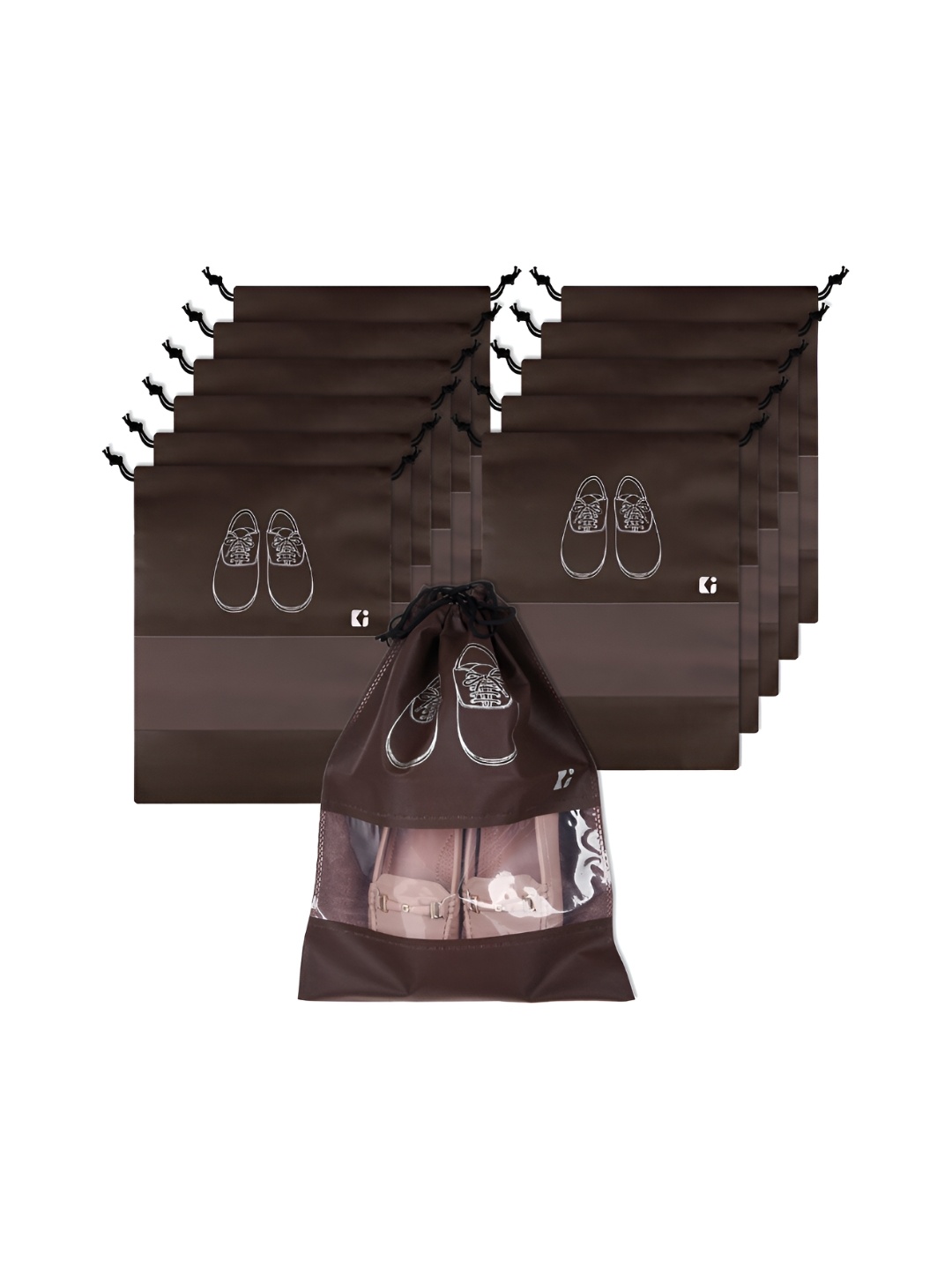 

Kuber Industries Set Of 12 Pcs Non-Woven Shoe Cover Bags with Transparent Window, Coffee brown