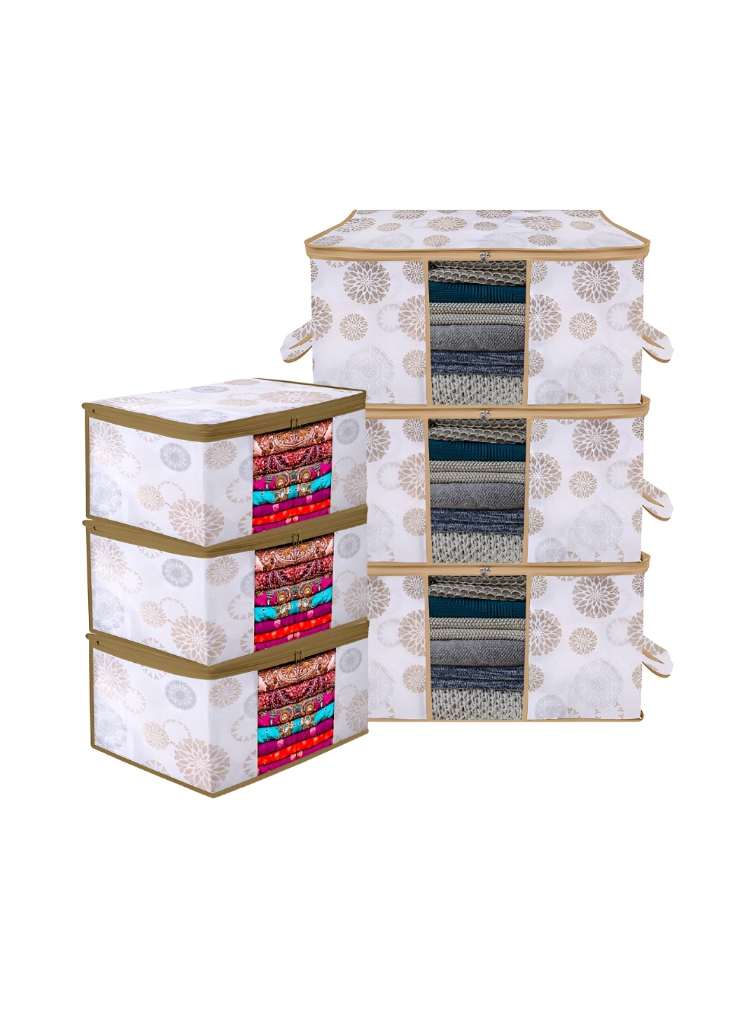 

Kuber Industries White & Beige Printed 6 Pcs Multi-Utility Organisers 33 Ltr