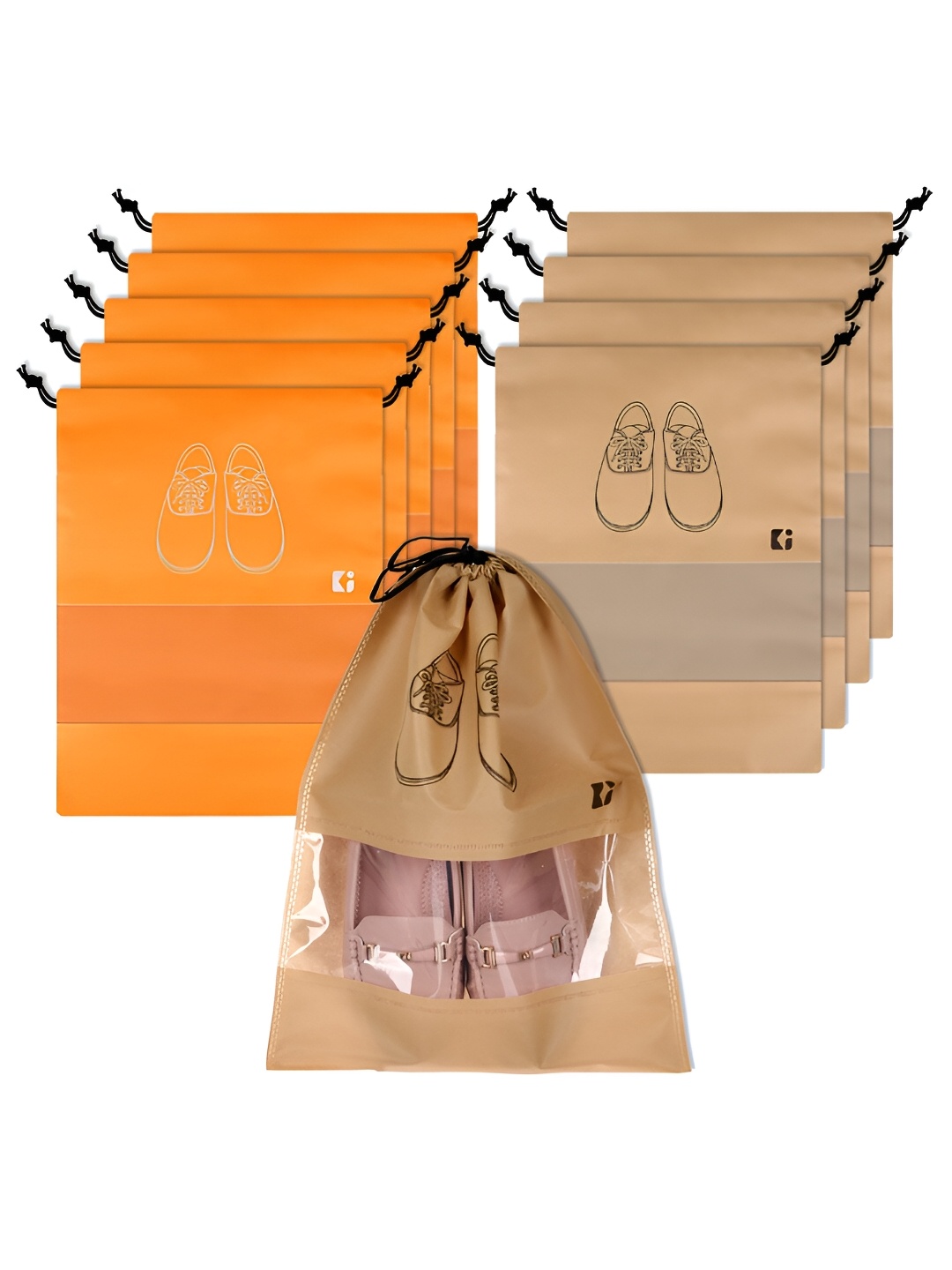 

Kuber Industries Set Of 10 Pcs Non-Woven Shoe Cover Bags with Transparent Window, Orange