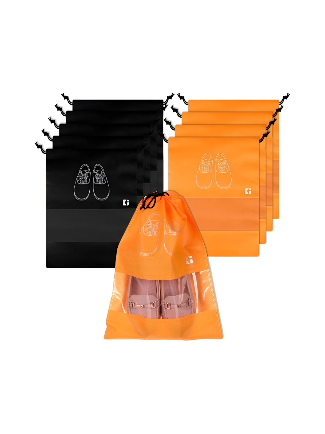 

Kuber Industries Set Of 10 Pcs Non-Woven Shoe Cover Bags with Transparent Window, Orange