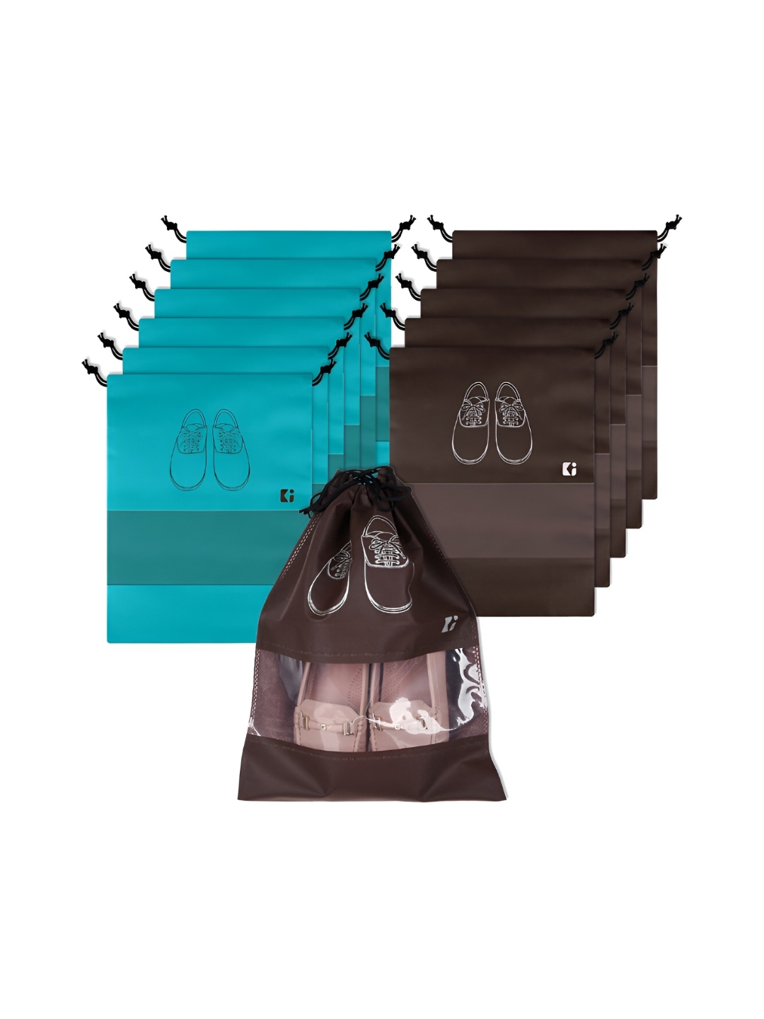 

Kuber Industries 12 Pcs Non-Woven Shoe Cover Bags with Transparent Window, Green