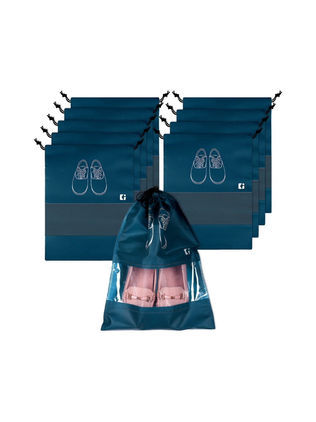 

Kuber Industries 10 Pcs Non-Woven Shoe Cover Bags with Transparent Window, Navy blue