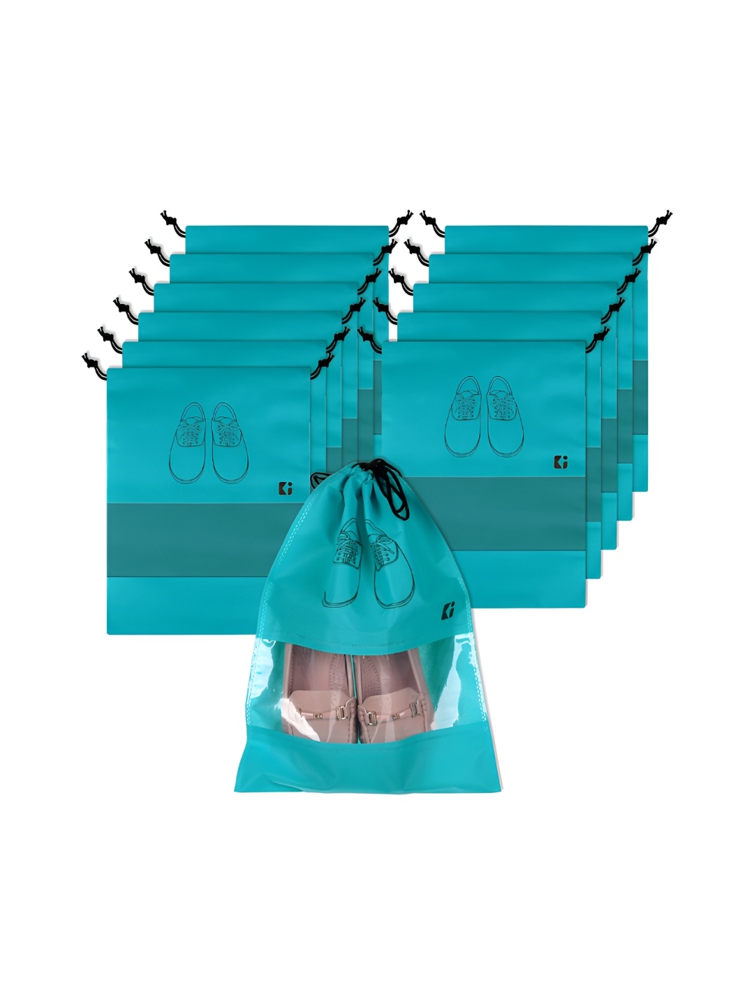 

Kuber Industries 12 Pcs Non-Woven Shoe Cover Bags with Transparent Window, Green