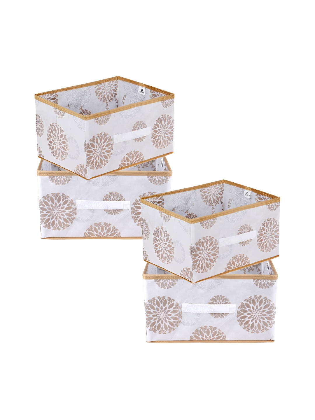 

Kuber Industries White & Beige 4 Pcs Printed Multi-Utility Organisers