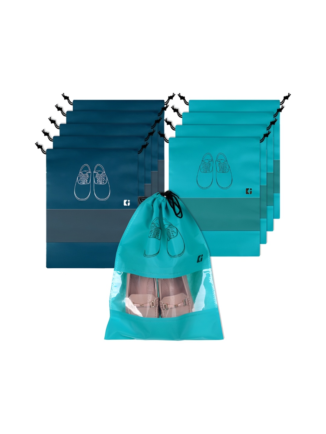 

Kuber Industries 10 Pcs Non-Woven Shoe Cover Bags with Transparent Window, Blue