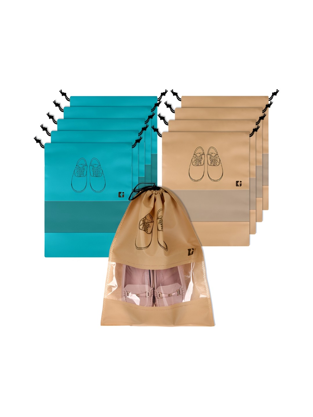 

Kuber Industries Set Of 10 Pcs Non-Woven Shoe Cover Bags with Transparent Window, Green