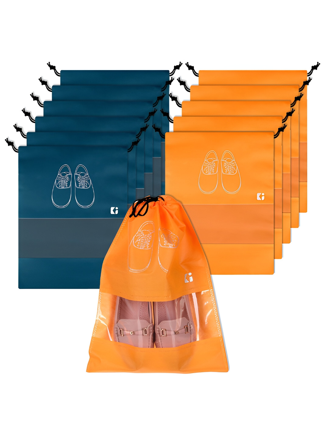 

Kuber Industries Orange & Green12 Pieces Waterproof Shoes Organisers, Multi