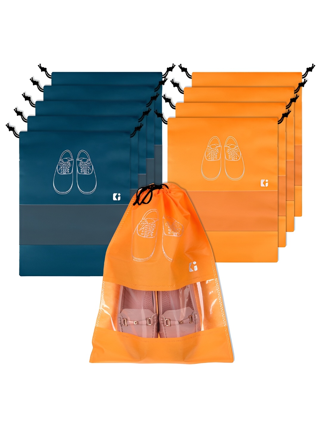 

Kuber Industries Orange & Teal 10 Pieces Regular Handbag Shoes Organiser
