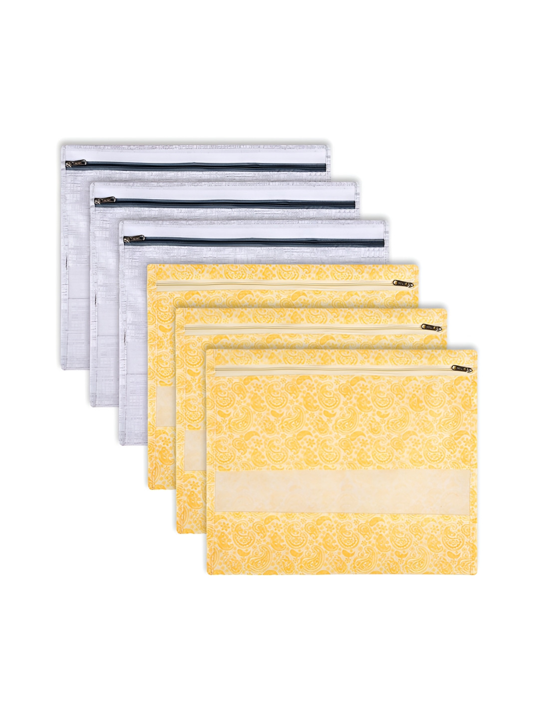 

Kuber Industries White & Yellow 6 Pieces Saree Organisers