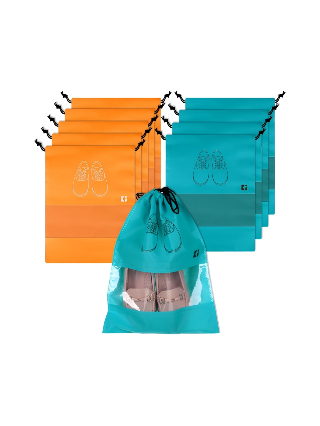 

Kuber Industries Orange & Blue10 Pieces Waterproof Shoes Organisers