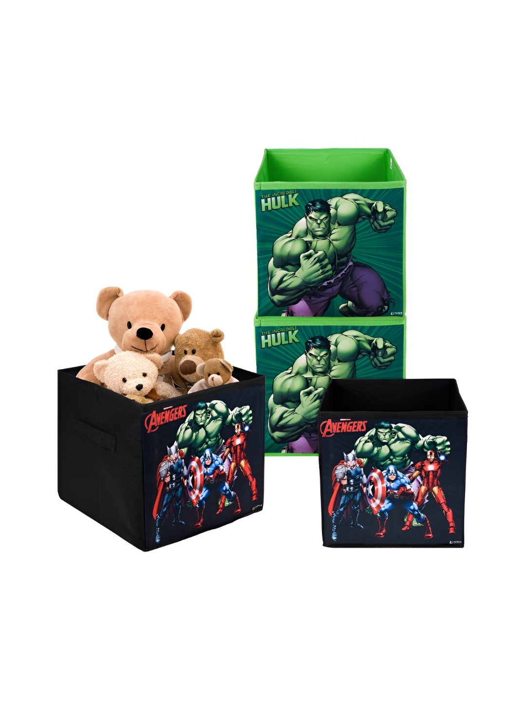 

Kuber Industries Green & black Marvel Printed 4 Pcs Multi-Utility Organisers 33 Ltr