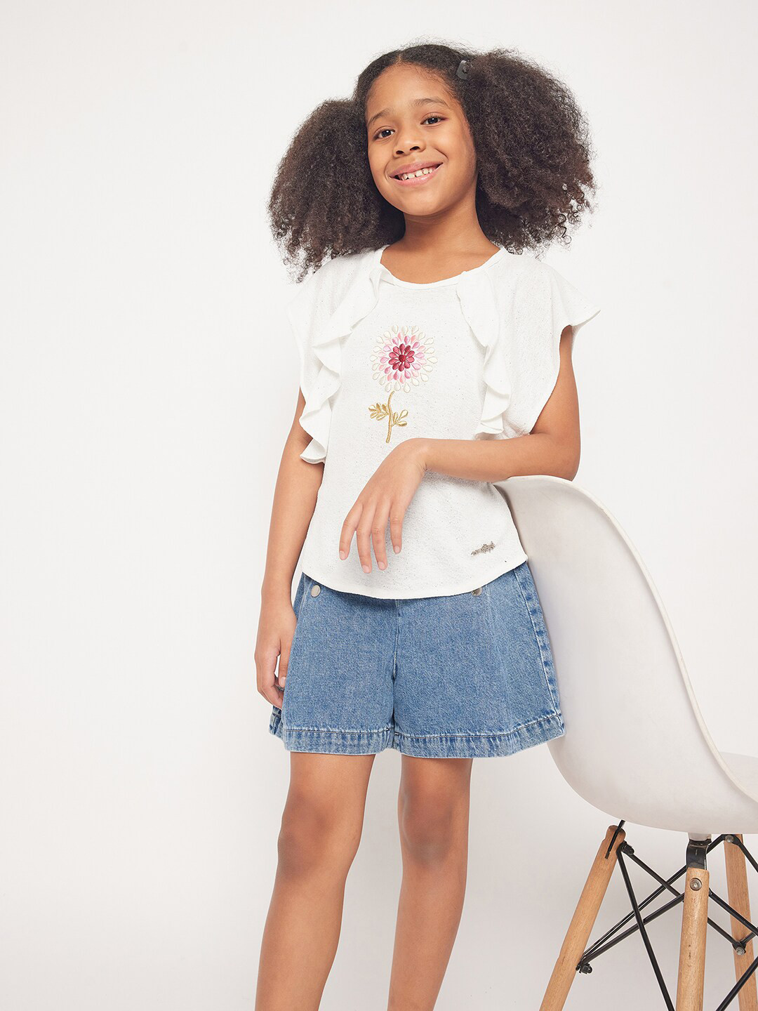 

PAMPOLINA Girls Floral Cotton Top, White