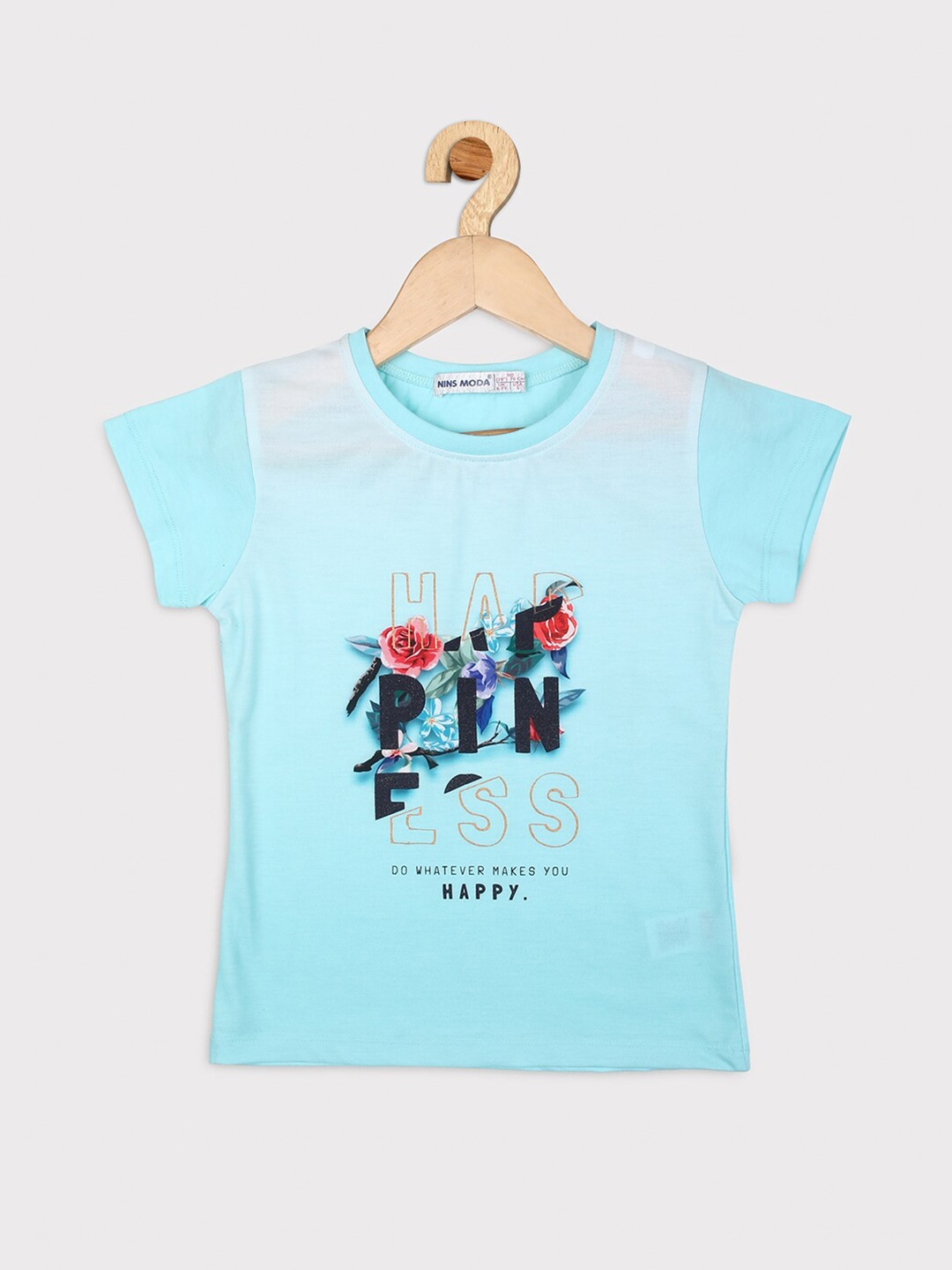 

PAMPOLINA Girls Typography Print Cotton Top, Blue