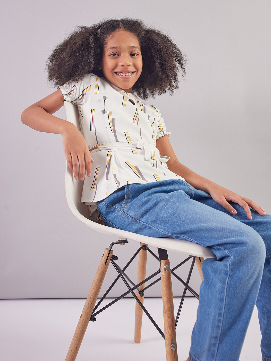 

PAMPOLINA Print Shirt Collar Cotton Top, Mustard