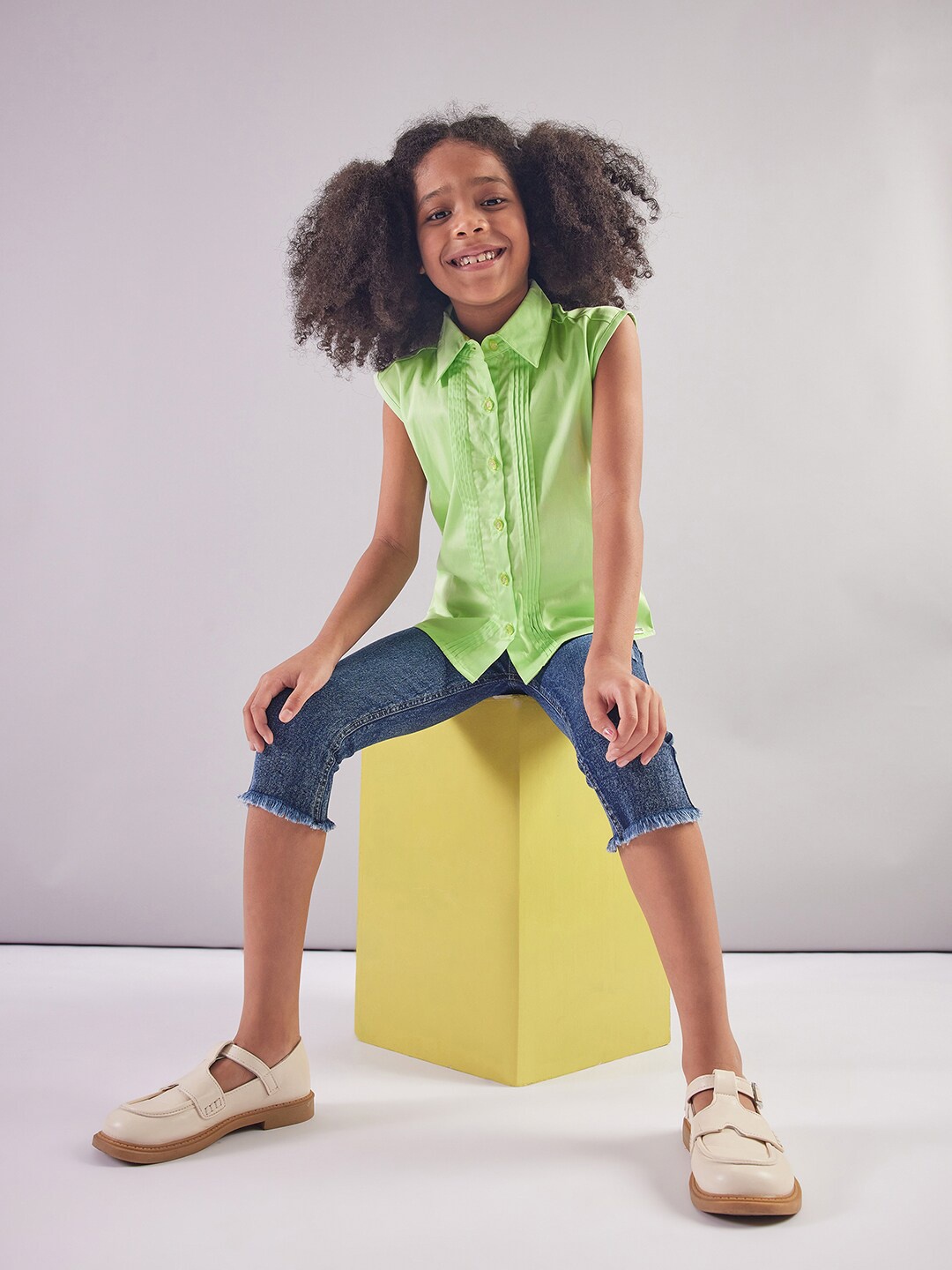 

PAMPOLINA Girls Shirt Collar Sleeveless Cotton Shirt Style Top, Green