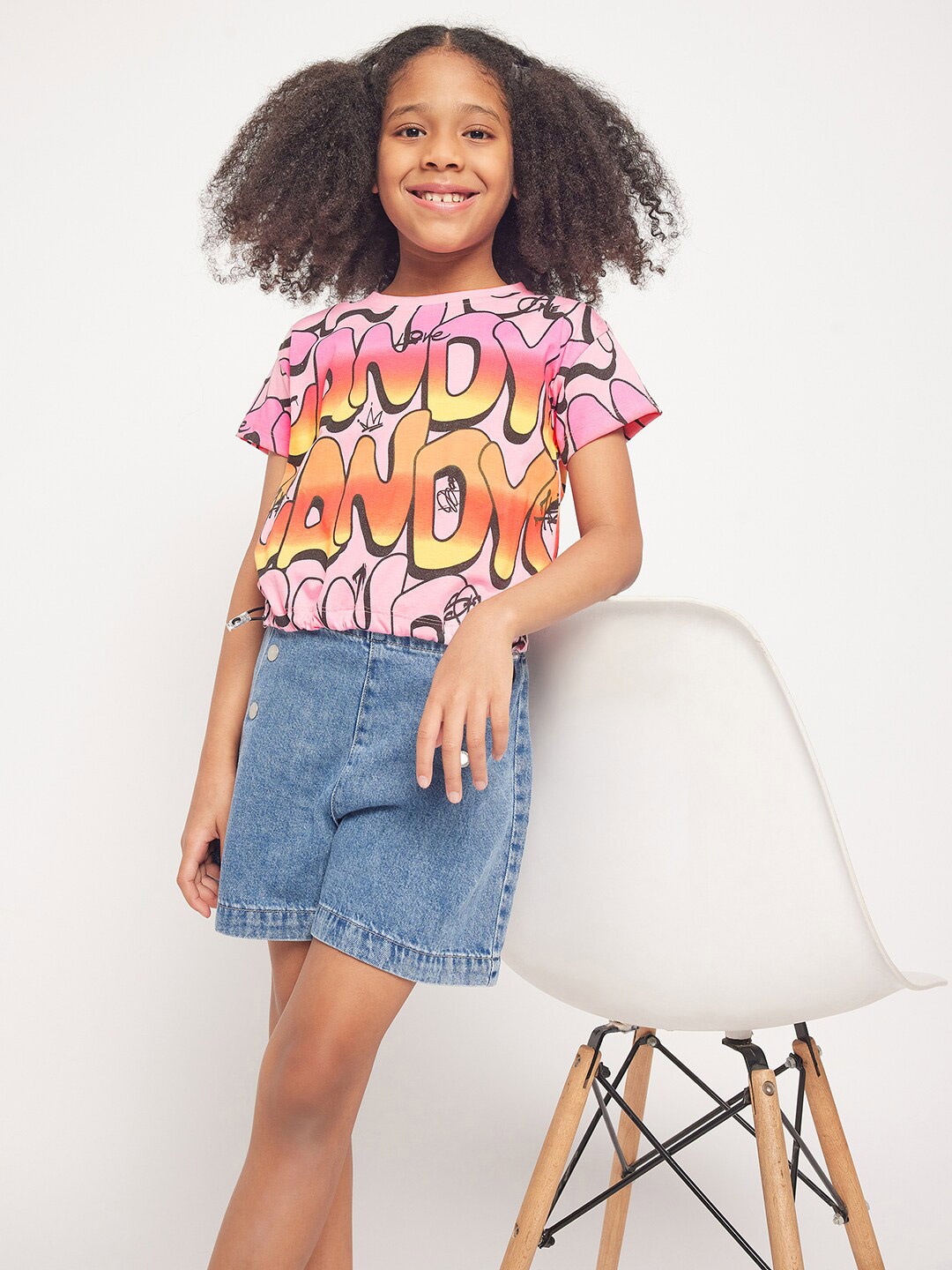 

PAMPOLINA Girls Typography Print Cotton Top, Pink