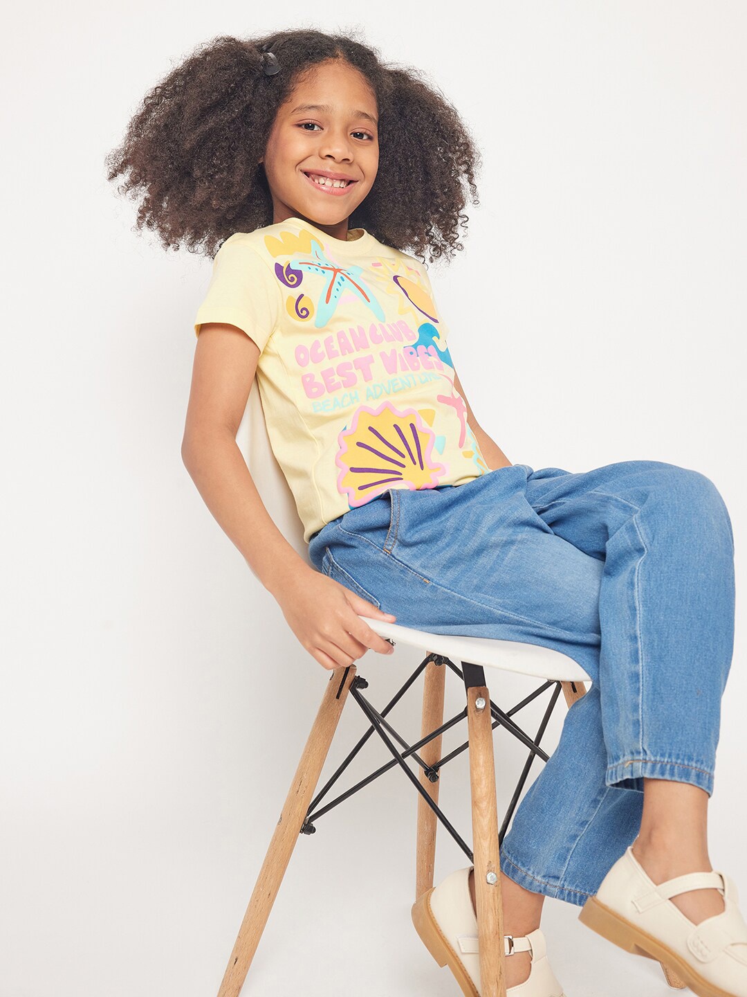 

PAMPOLINA Girls Graphic Print Cotton Top, Yellow