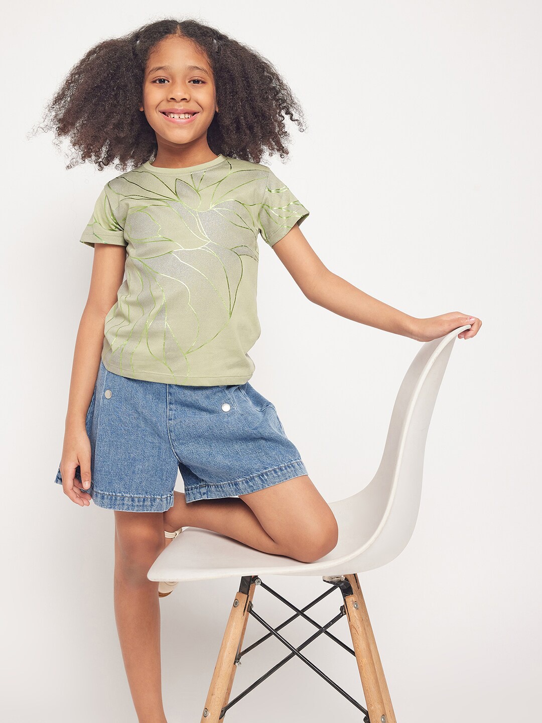 

PAMPOLINA Round Neck Print Cotton Top, Green