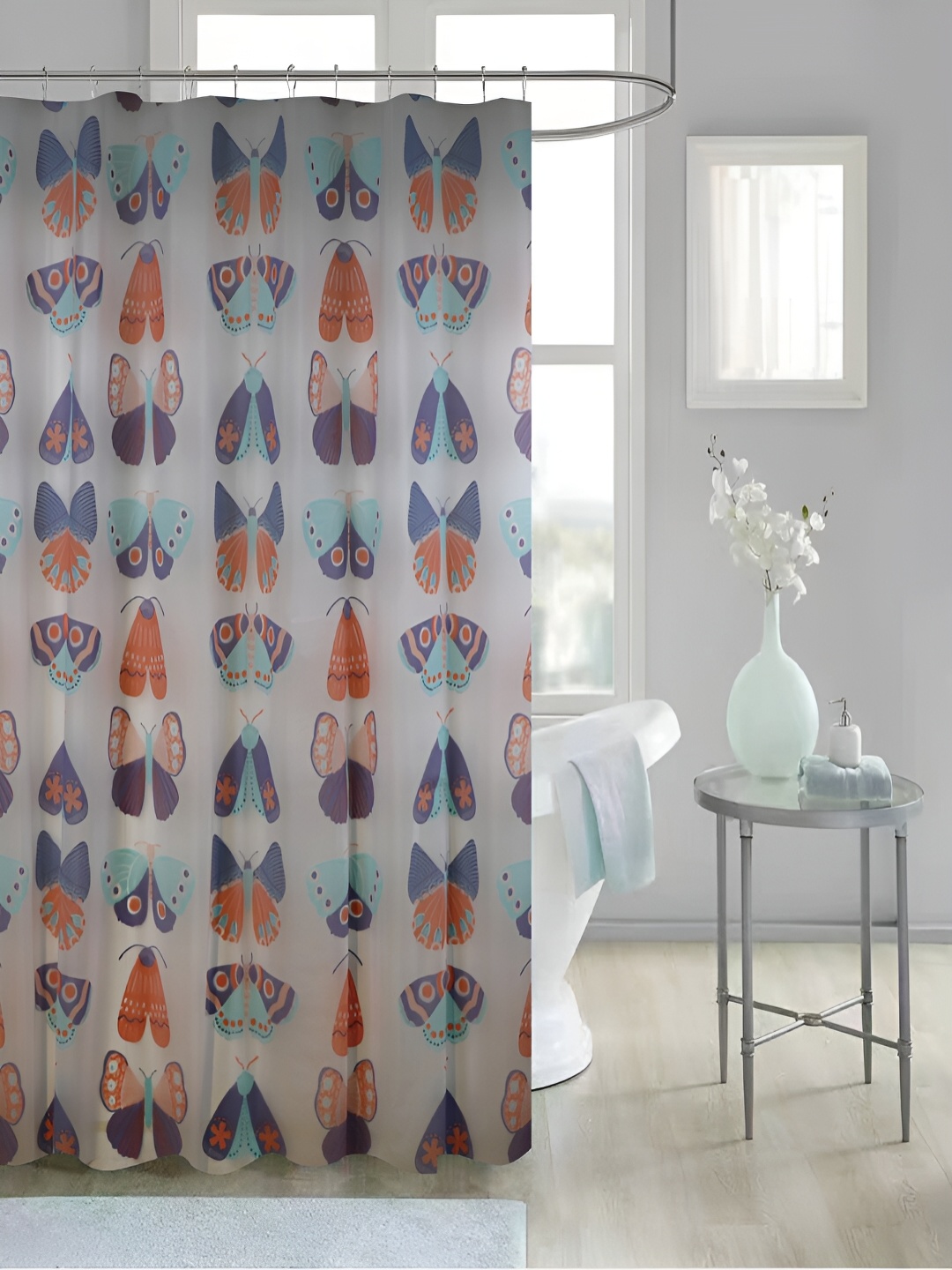 

homewards White & Blue Printed Waterproof Shower Curtains