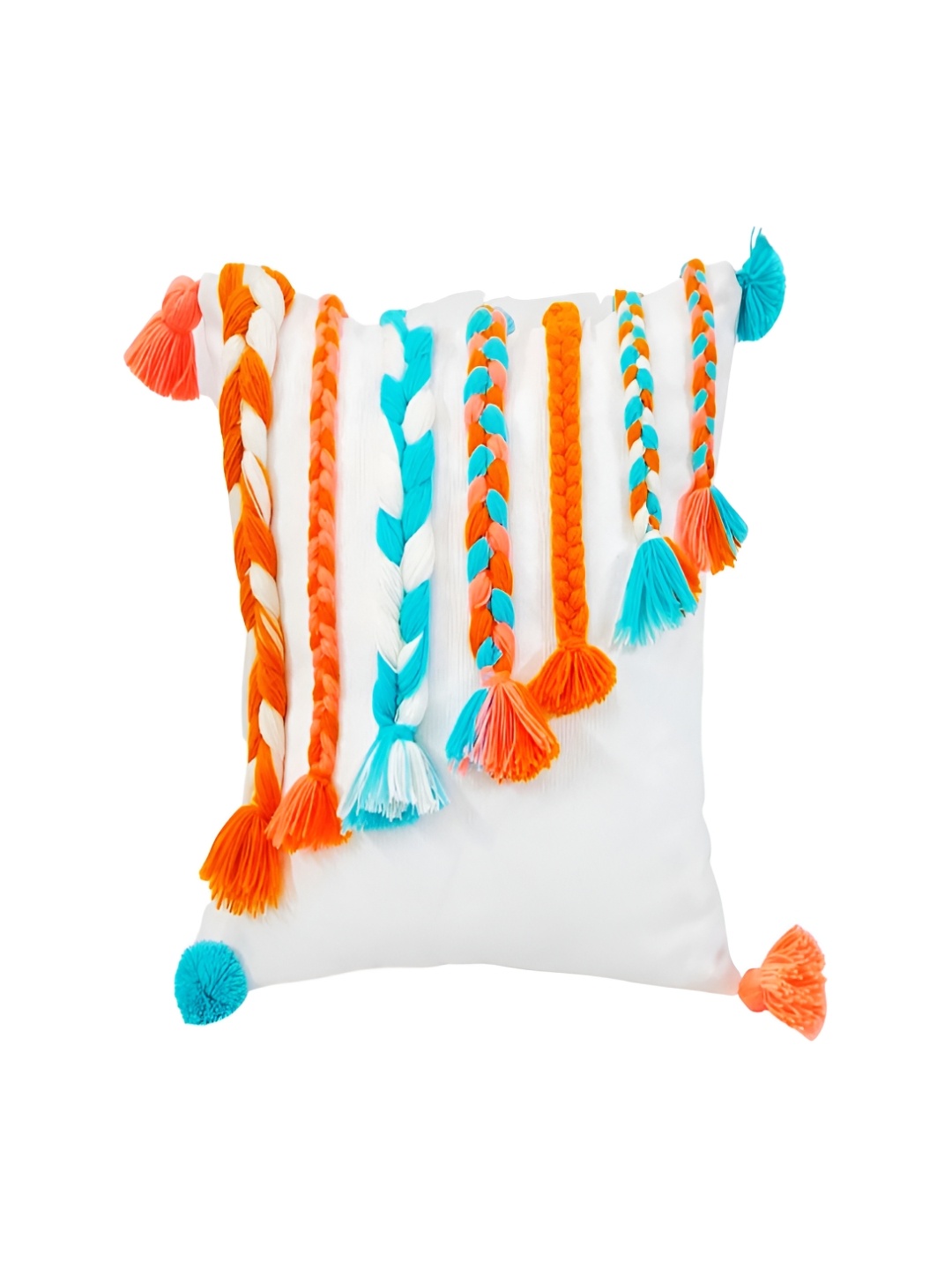 

THROWPILLOW Off White & Orange Embroidered Square Cushion Cover