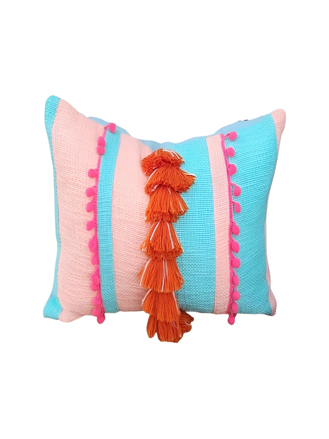 

THROWPILLOW Blue & Pink Embellished Square Cushion Cover