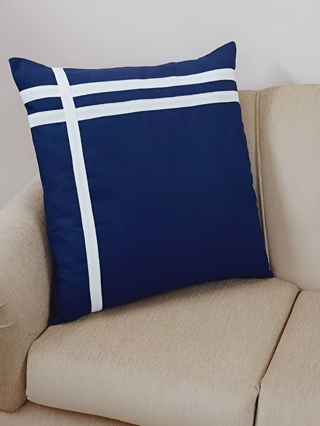 

THROWPILLOW Navy Blue & White Self Design Square Cushion Covers