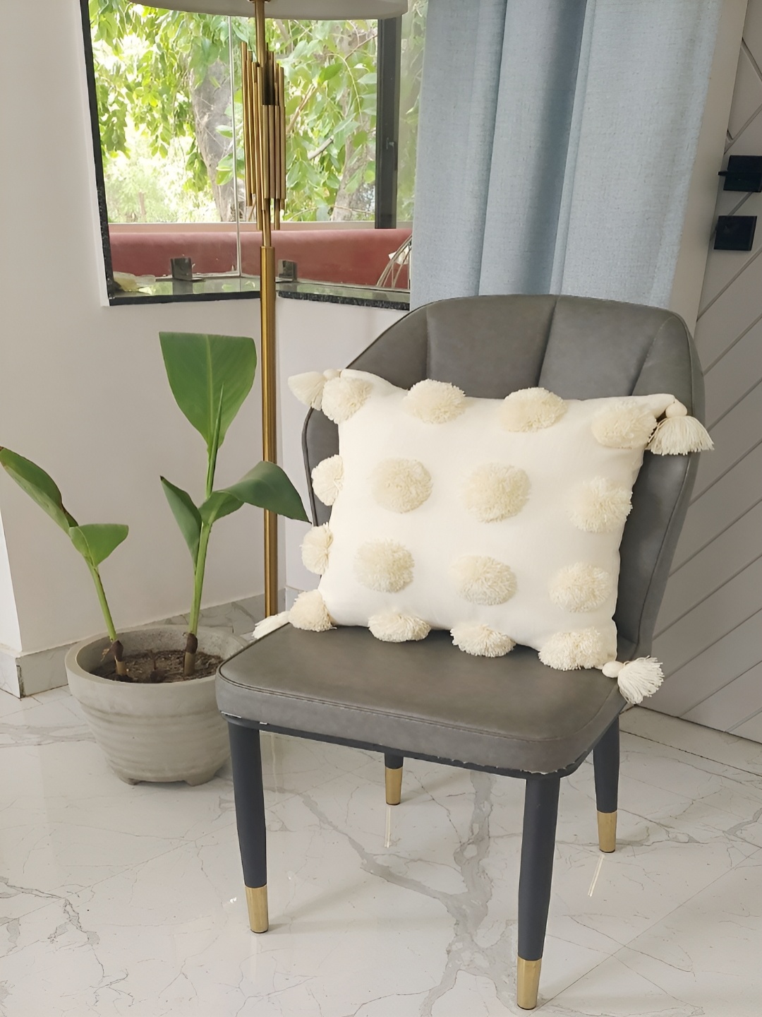 

THROWPILLOW Off White Embellished Square Cushion Cover