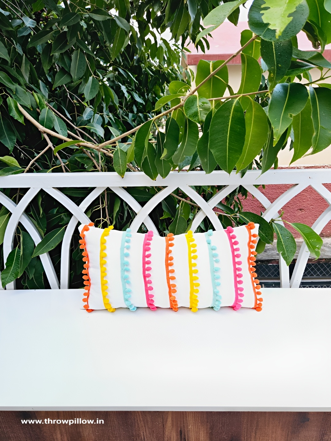 

THROWPILLOW White & Pink Embroidered Rectangle Cushion Cover